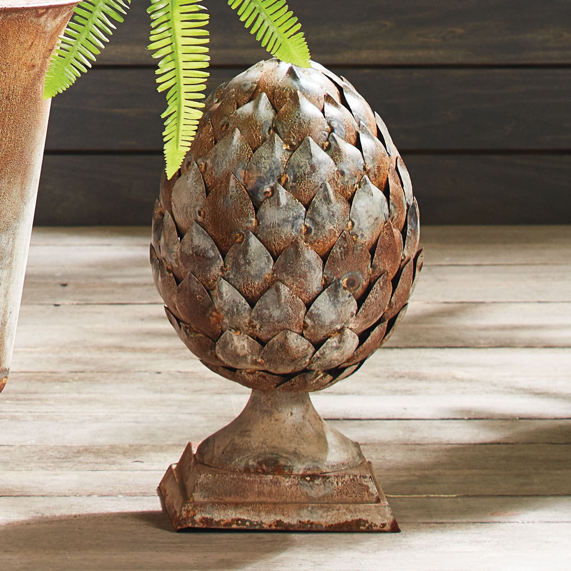 WEATHERED METAL ARTICHOKE FINIAL