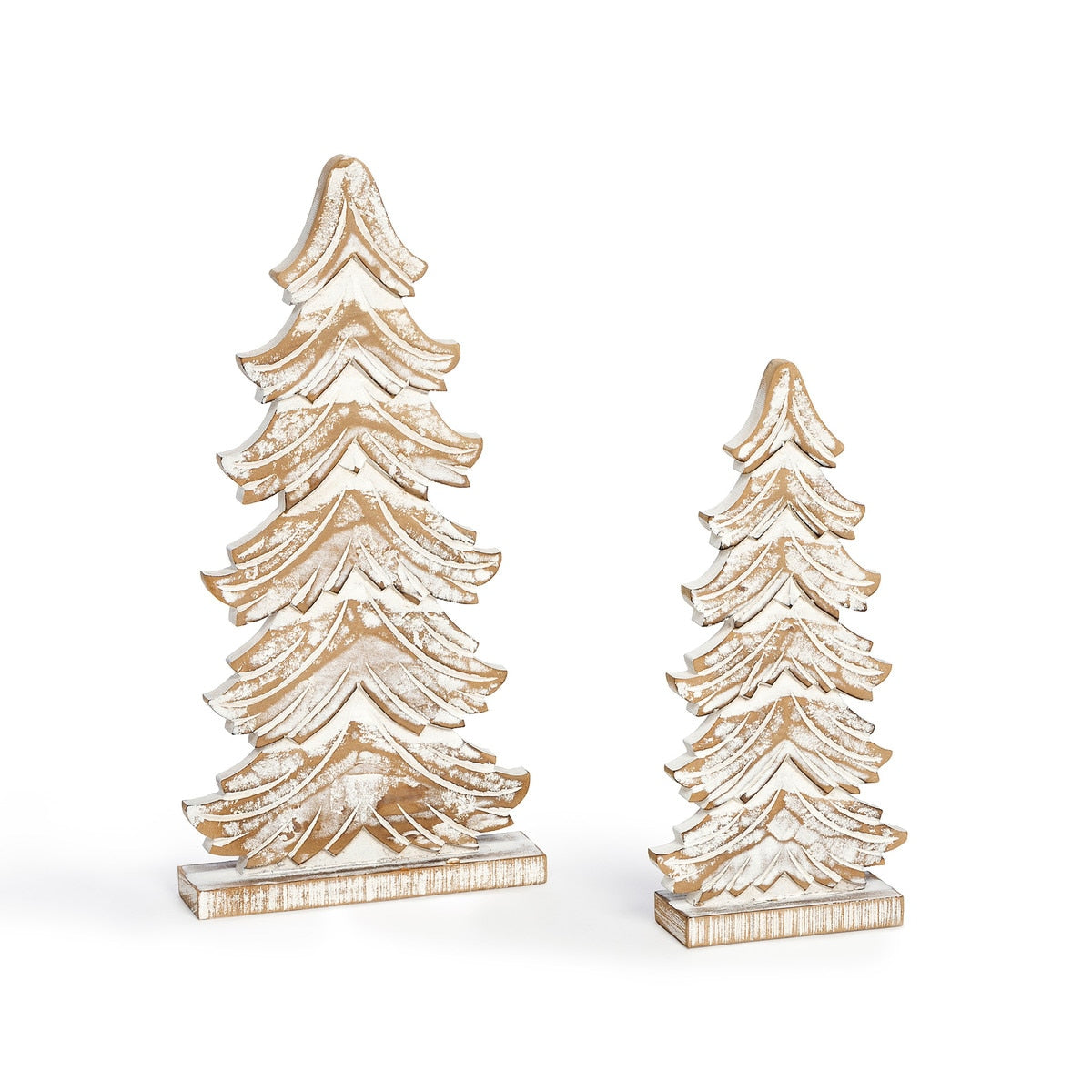 Wooden Carved Fir Tabletop Tree Set of 2 | Mango Wood Décor