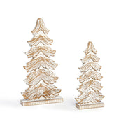 Wooden Carved Fir Tabletop Tree Set of 2 | Mango Wood Décor