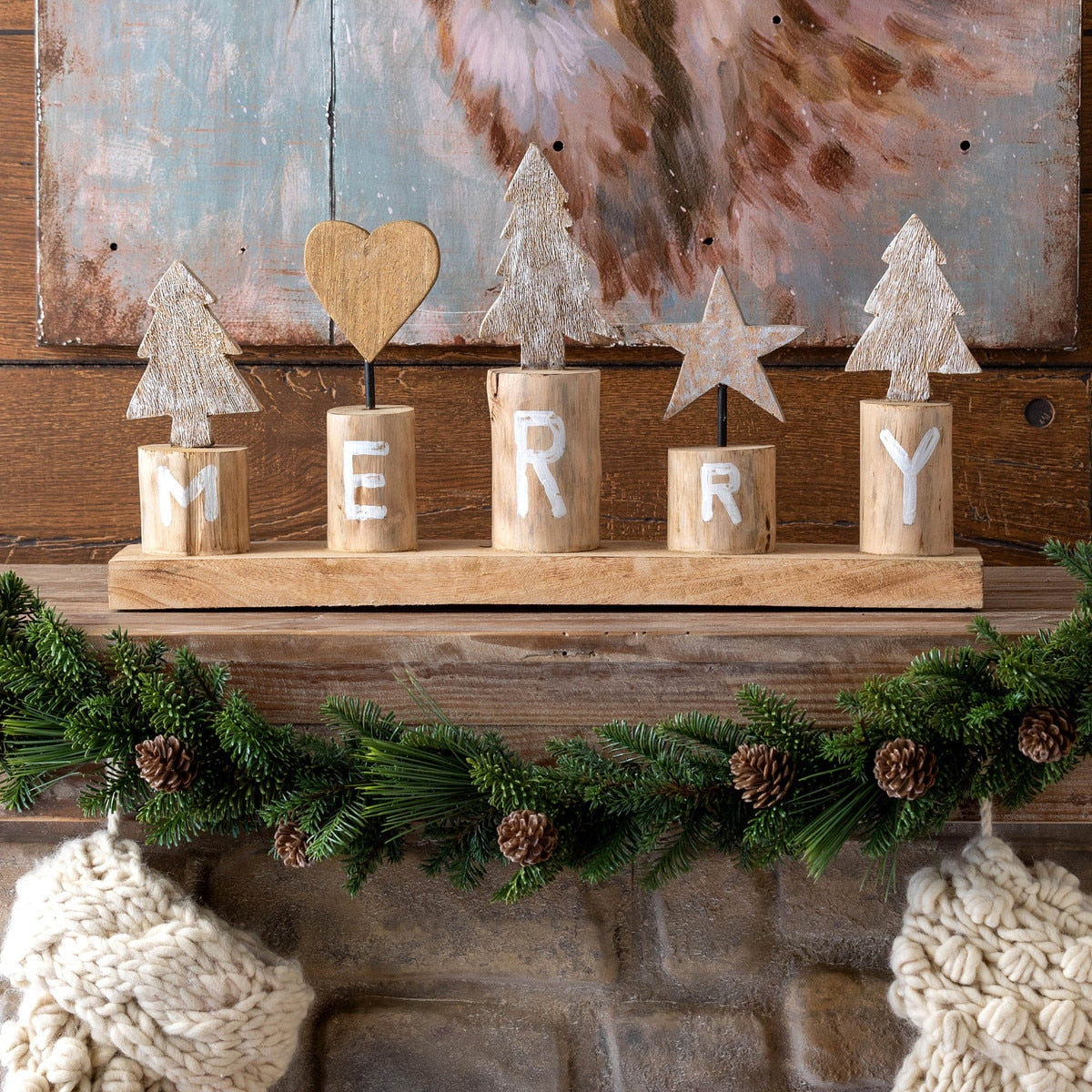 Merry Mantel Piece | Natural & Whitewash Holiday Décor