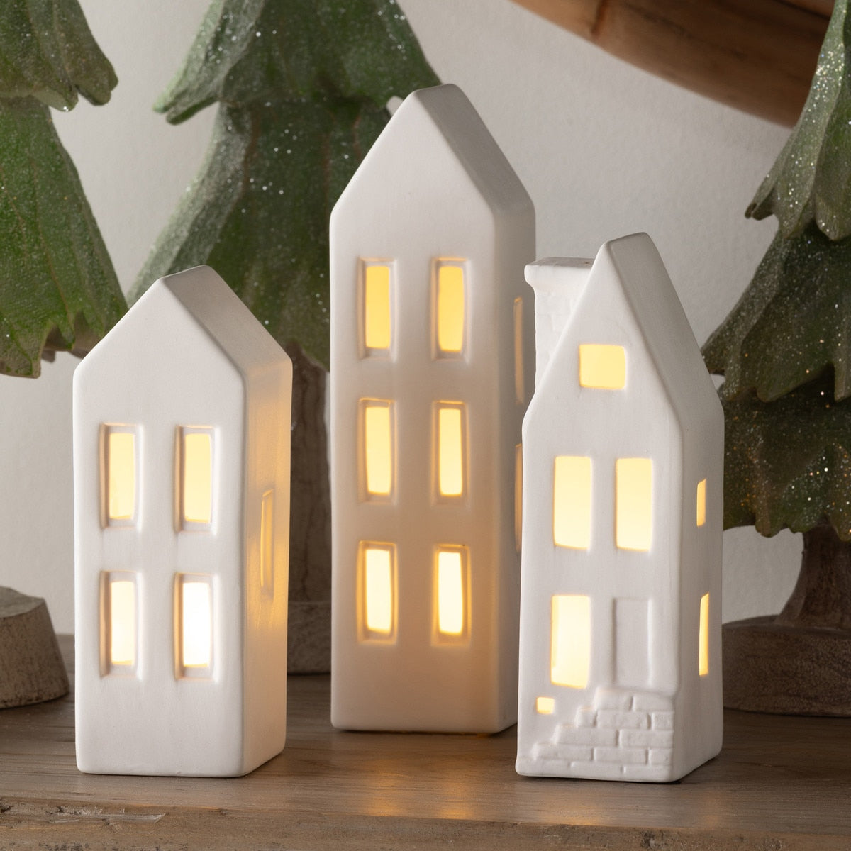 Ceramic LED Lighted Townhouses | Festive Holiday Décor