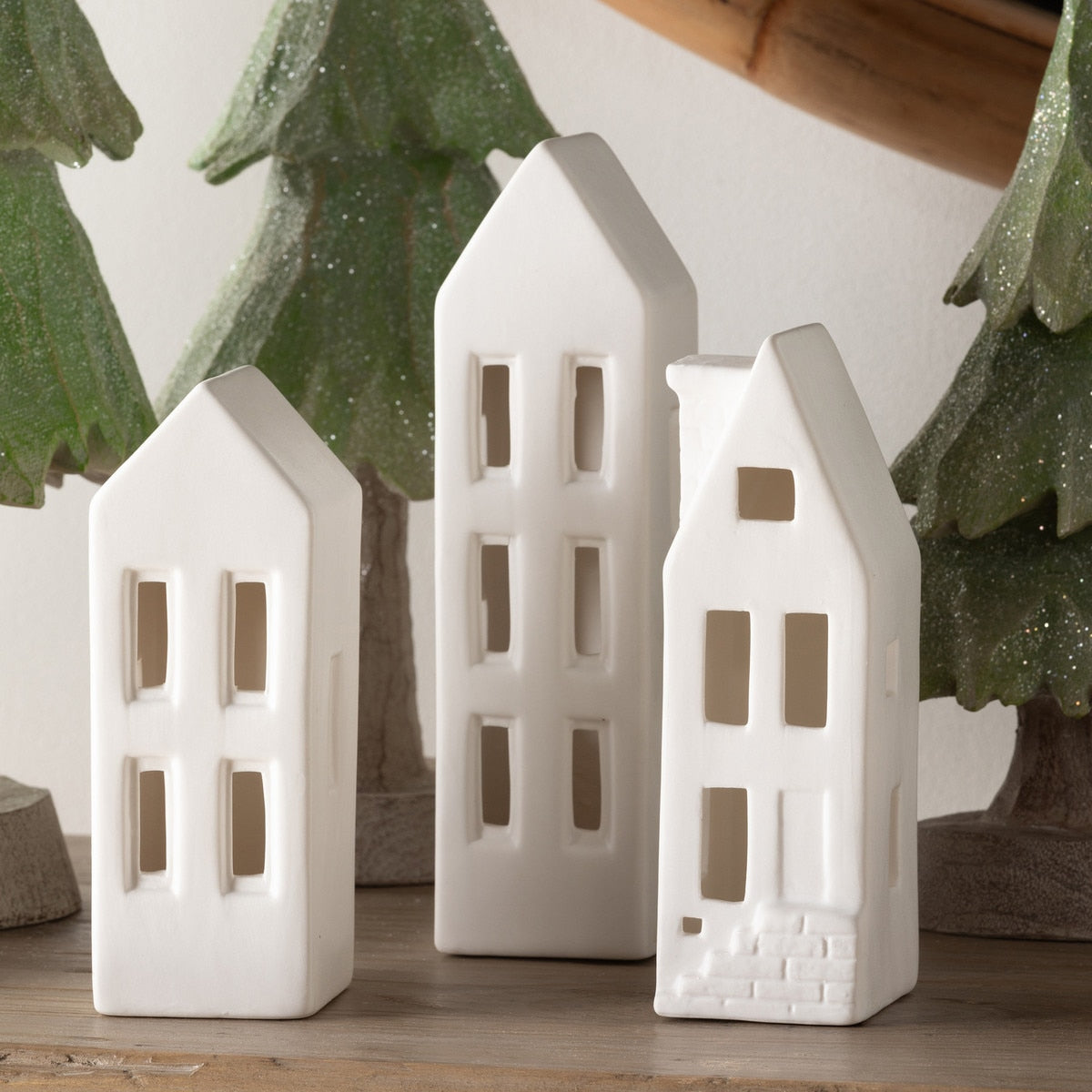 Ceramic LED Lighted Townhouses | Festive Holiday Décor