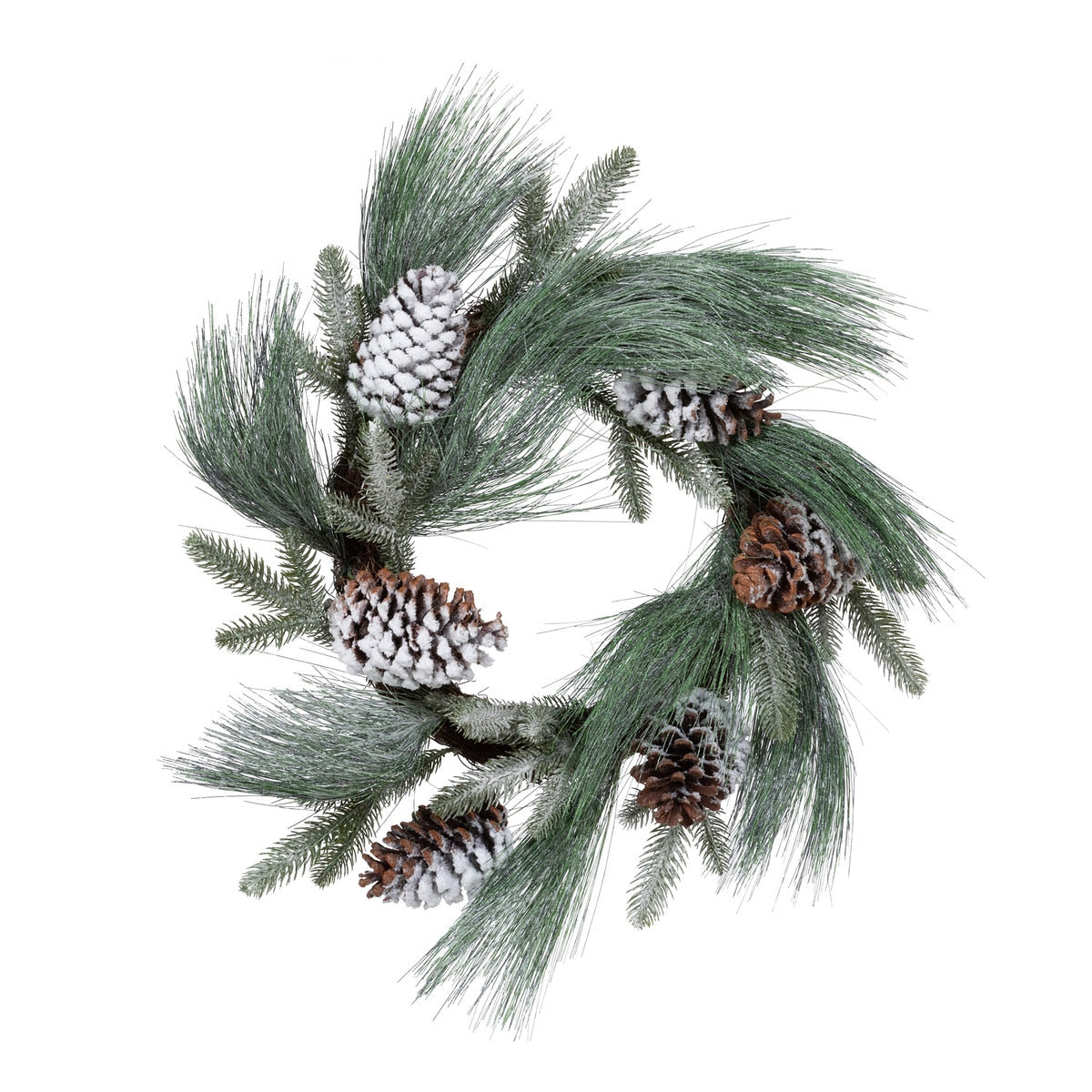 Frosted White Pine and Pine Cone Wreath Set of 2 | Elegant Winter Holiday Décor