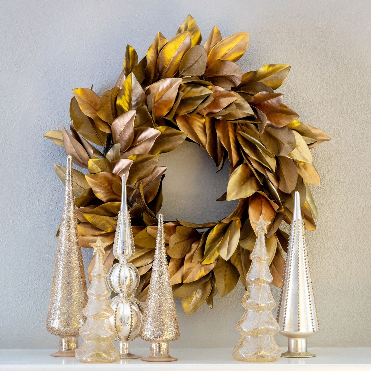 Gilded Magnolia Leaf Wreath Set of 2 | Elegant Holiday Décor