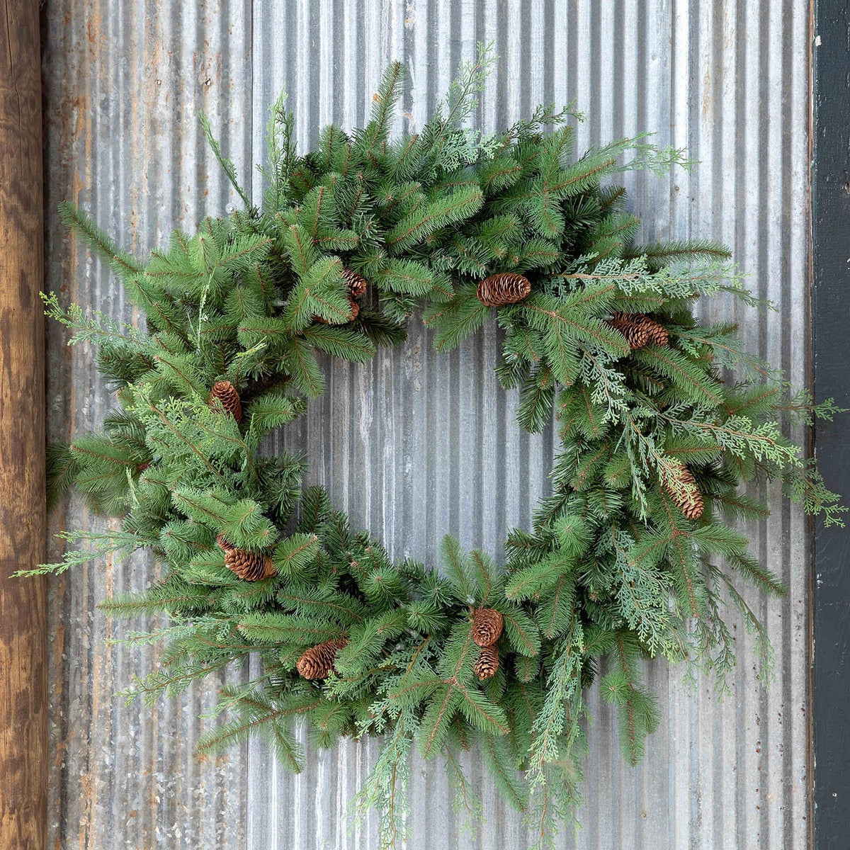 Mixed Evergreen Wreath with LED | Festive Lighted Holiday Wreath