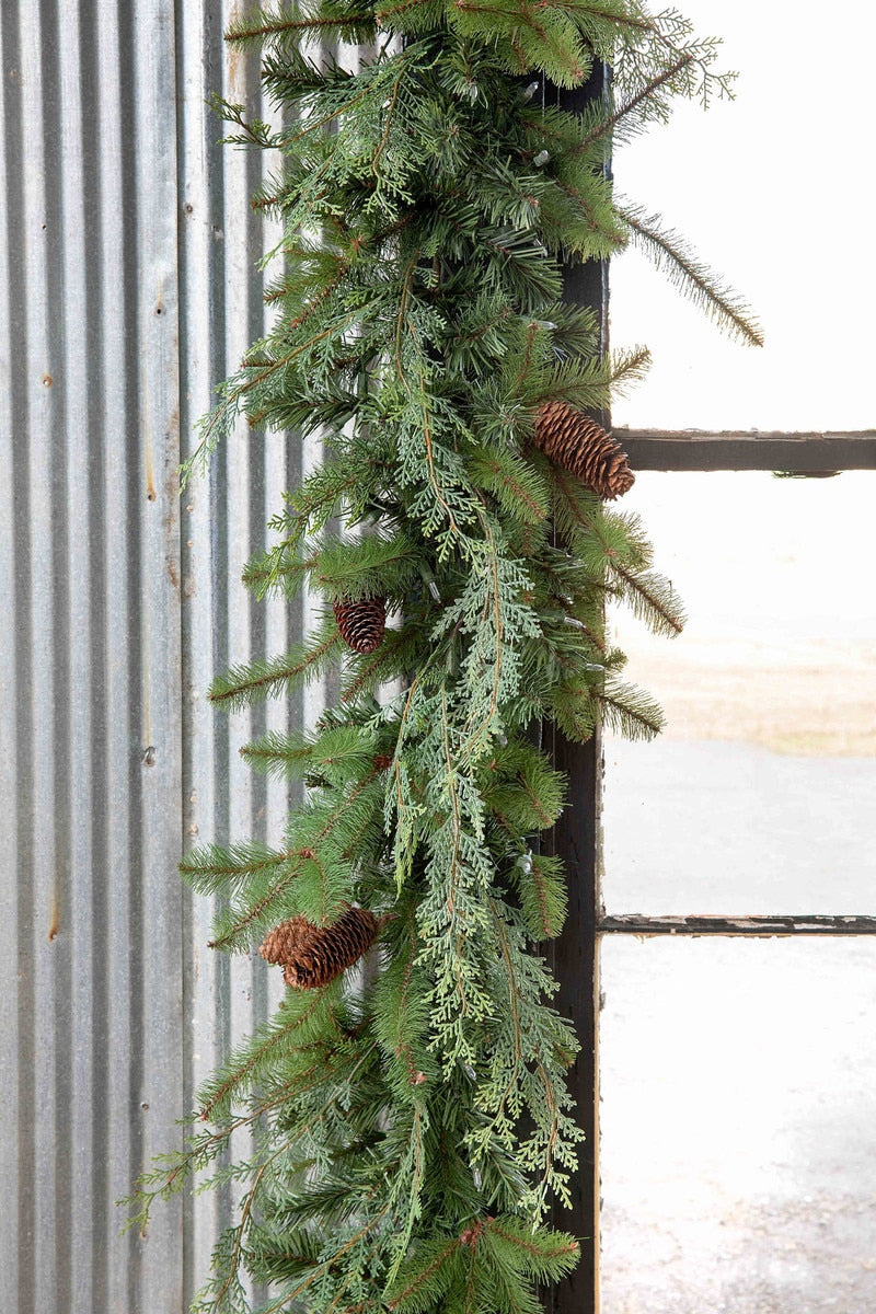 Mixed Evergreen Garland with LED | Festive Lighted Holiday Garland