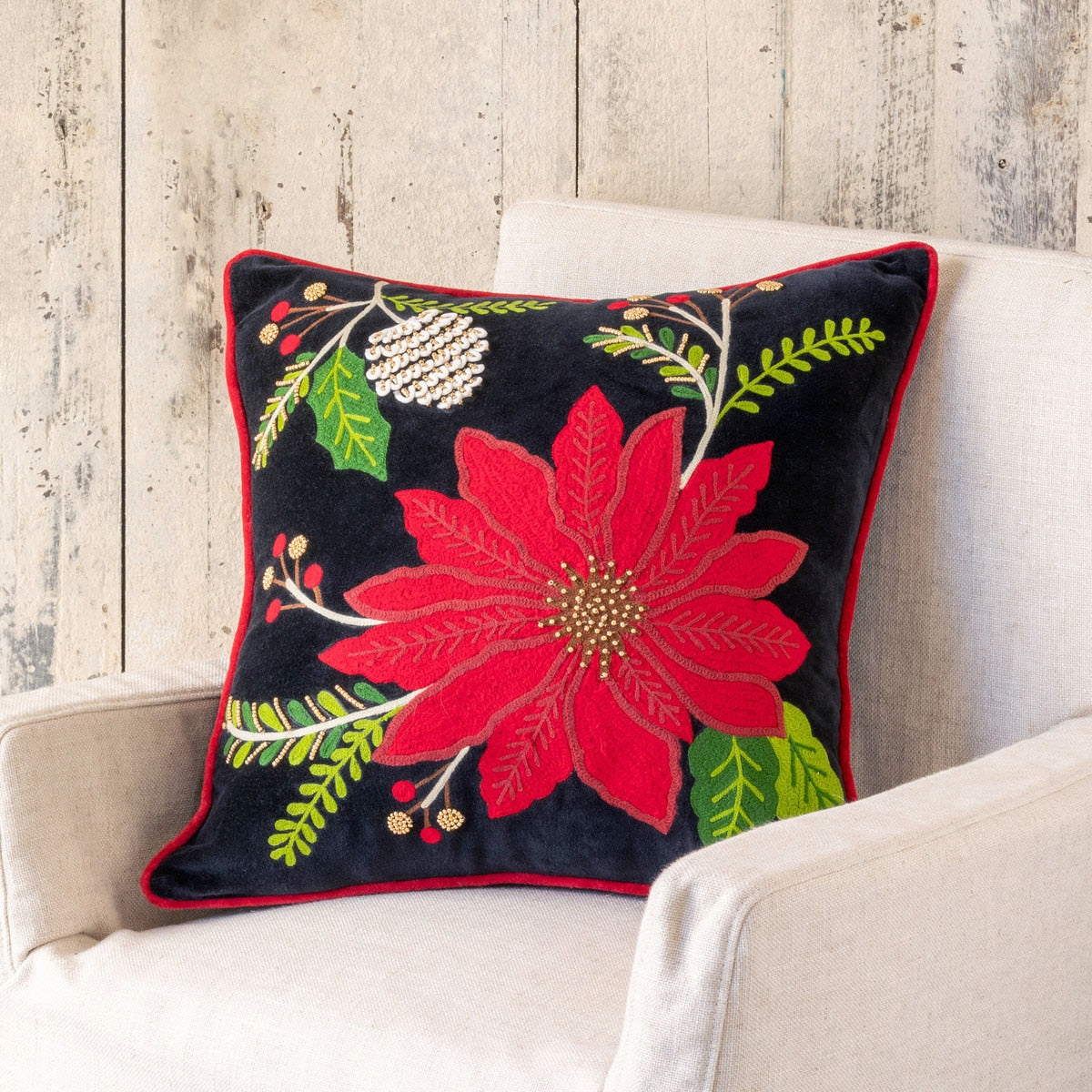 Poinsettia Pillow | Festive Holiday Décor Accent – Park Hill Collection