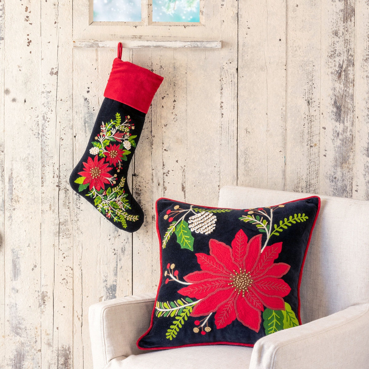 Poinsettia Pillow | Festive Holiday Décor Accent – Park Hill Collection