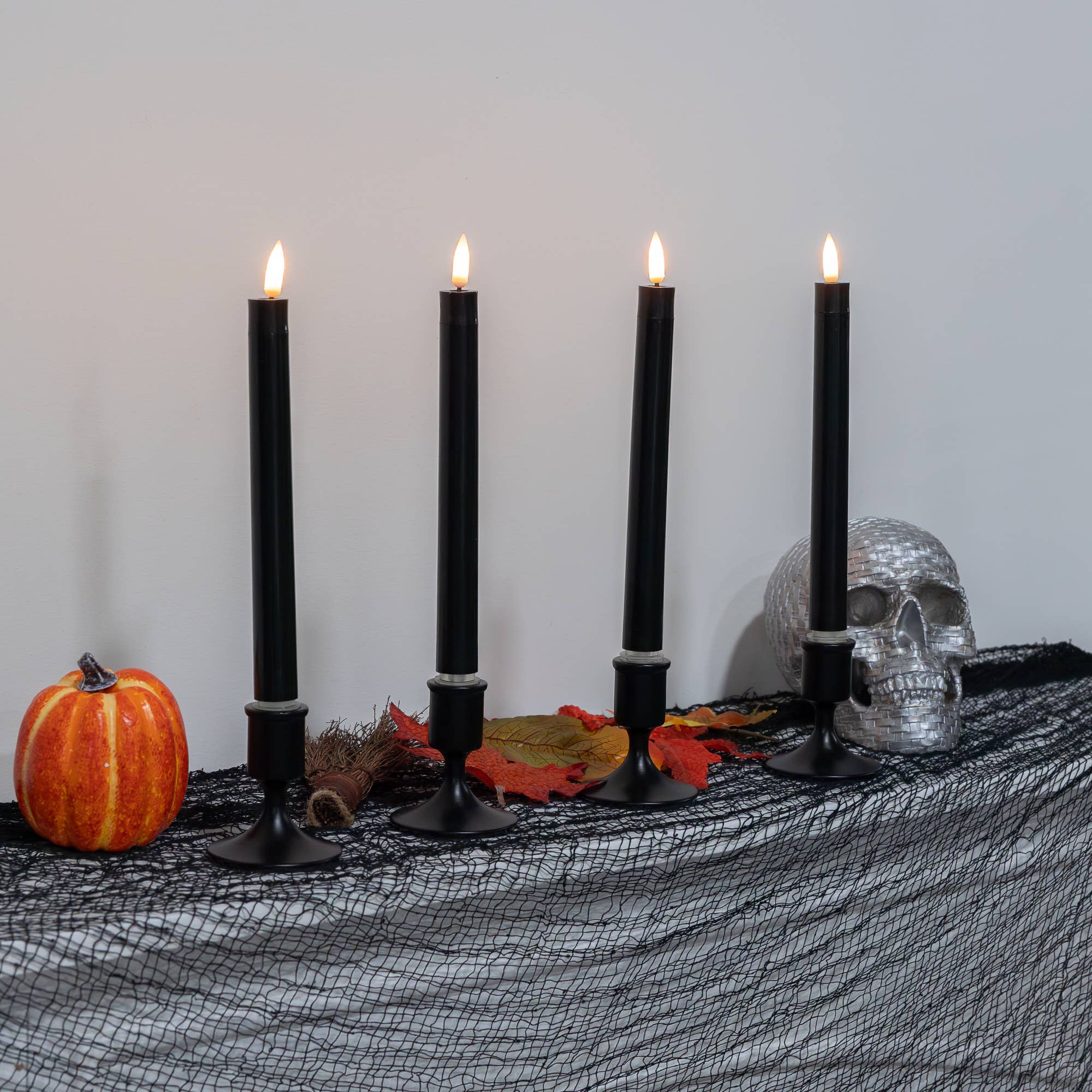 Battery Operated 3D Wick Flame Taper Candles, Black (4)