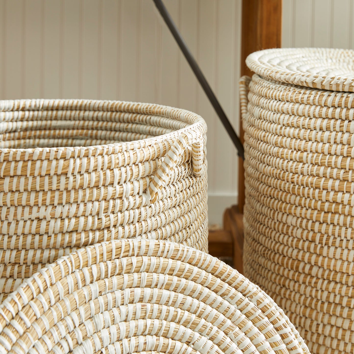 RIVERGRASS HAMPER BASKETS WITH LIDS, SET OF 2