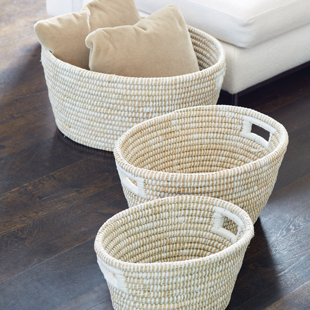 RIVERGRASS OVAL BASKETS WITH HANDLES, SET OF 3