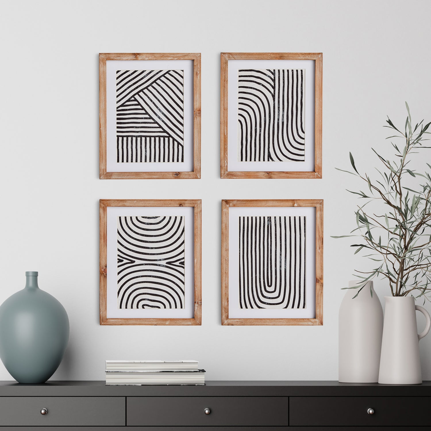 DISCONTINUED Achromatic Linear Petite Prints, Set Of 4