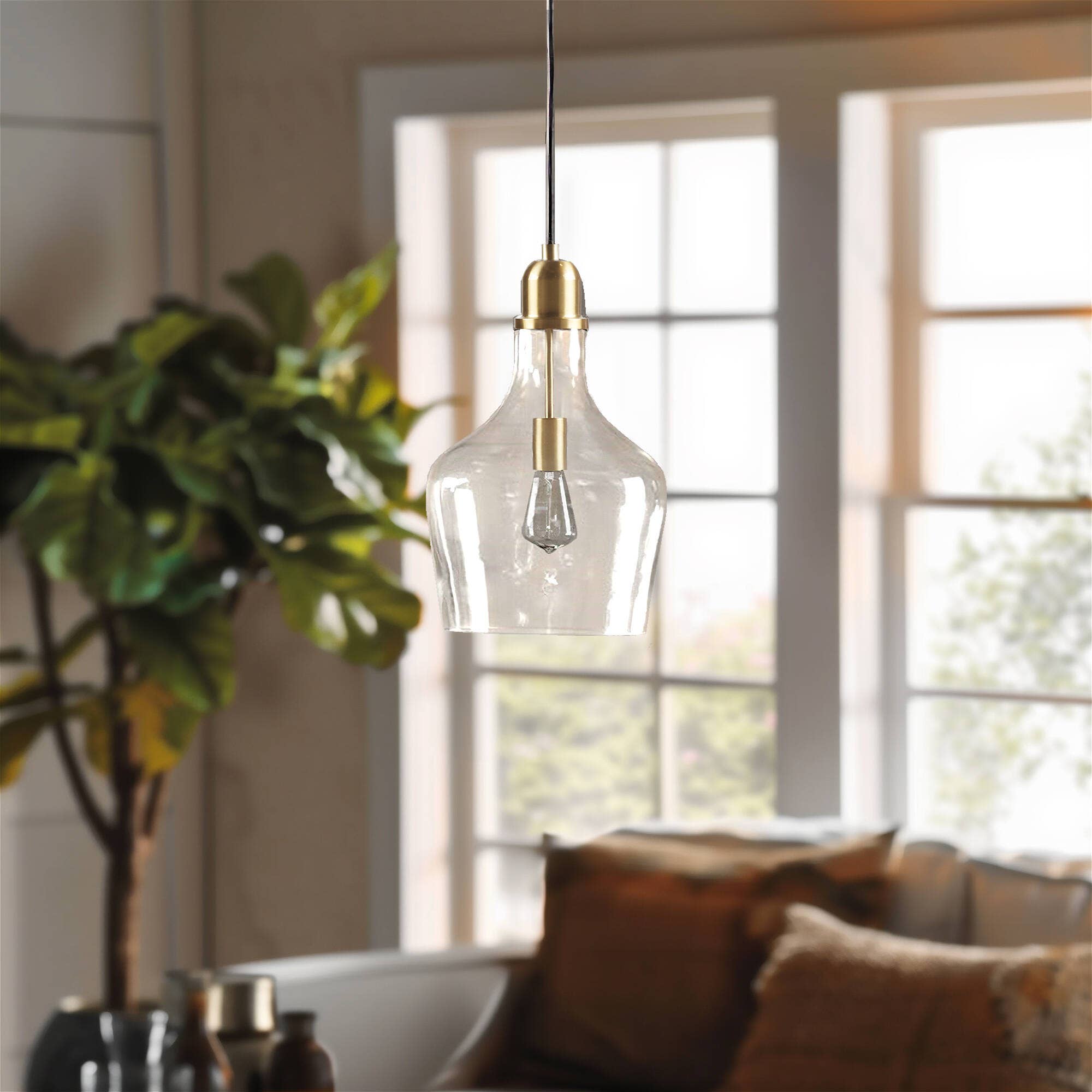 Bell Shaped Glass Pendant, Gold/Clear