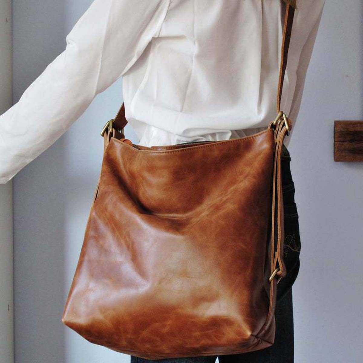 RETRO PU HANDBAG LEATHER BACKPACK FOR WOMEN_CWAB0563: BROWN / (OS) 1