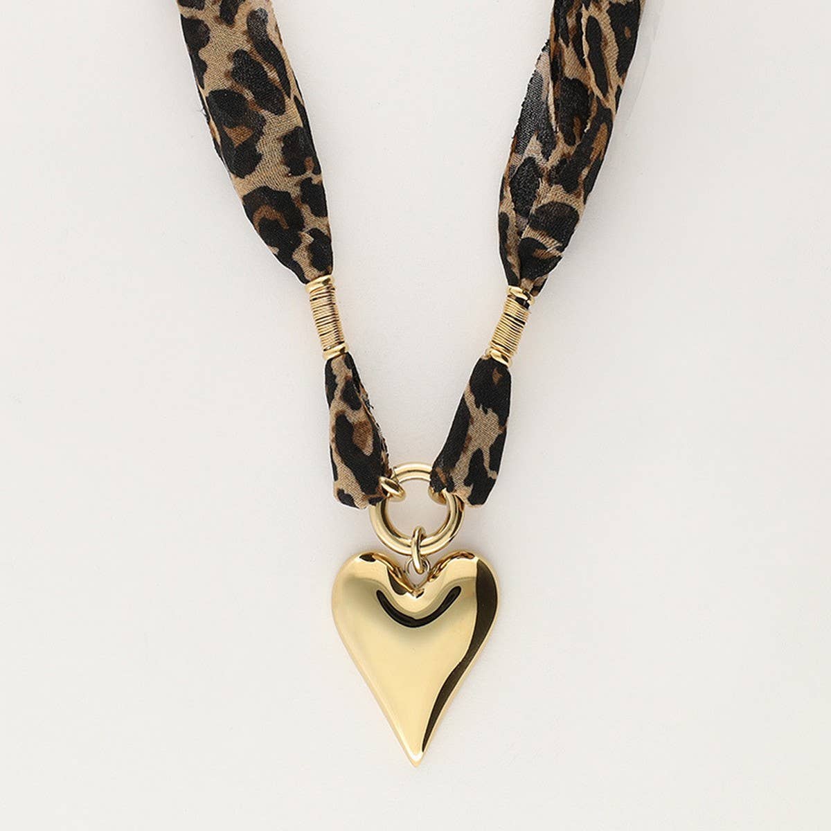 Leopard print heart stainless steel necklace_CWMM5705: GOLD / (OS) 1