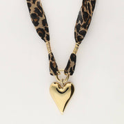 Leopard print heart stainless steel necklace_CWMM5705: GOLD / (OS) 1