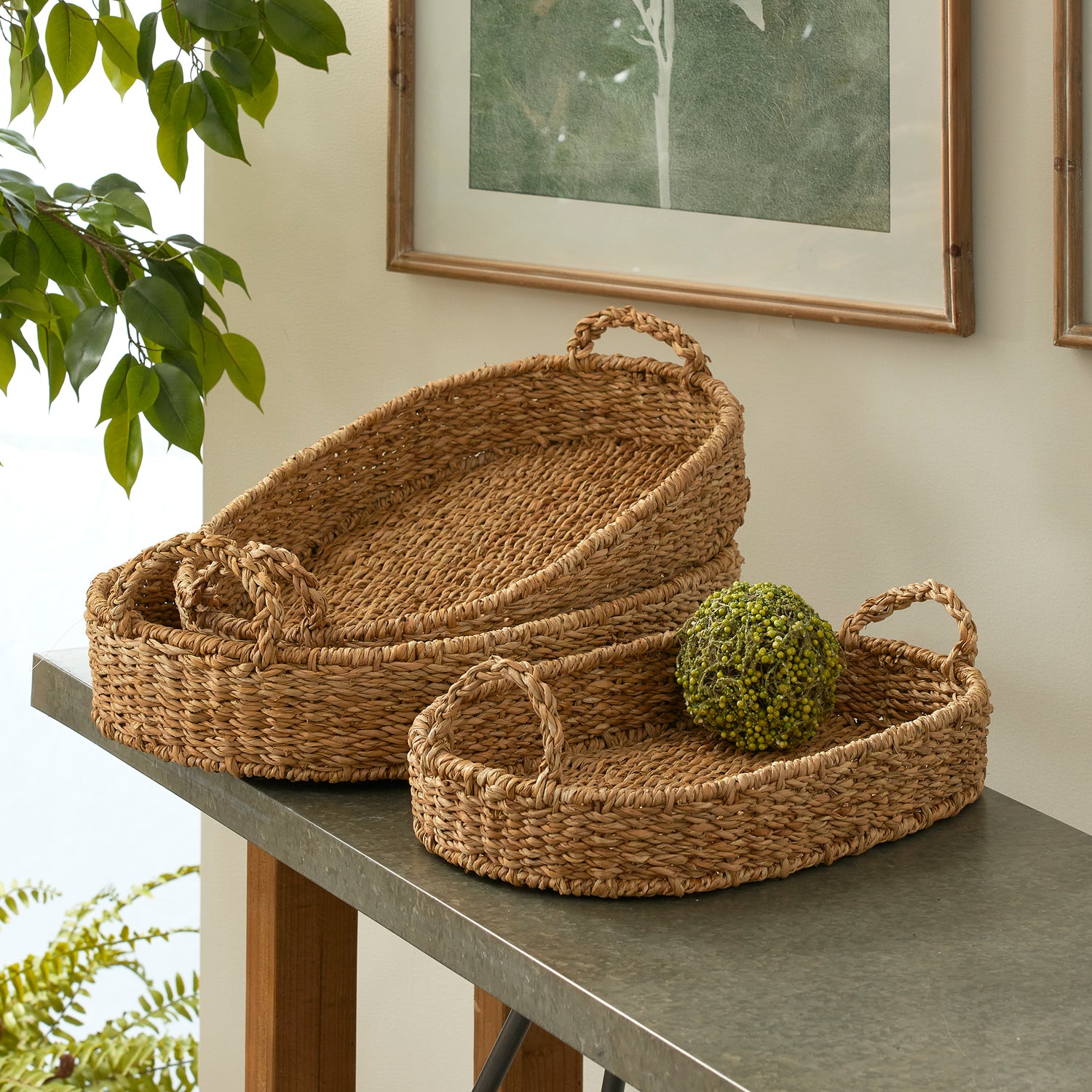 Seagrass Oval Trays, Set Of 3