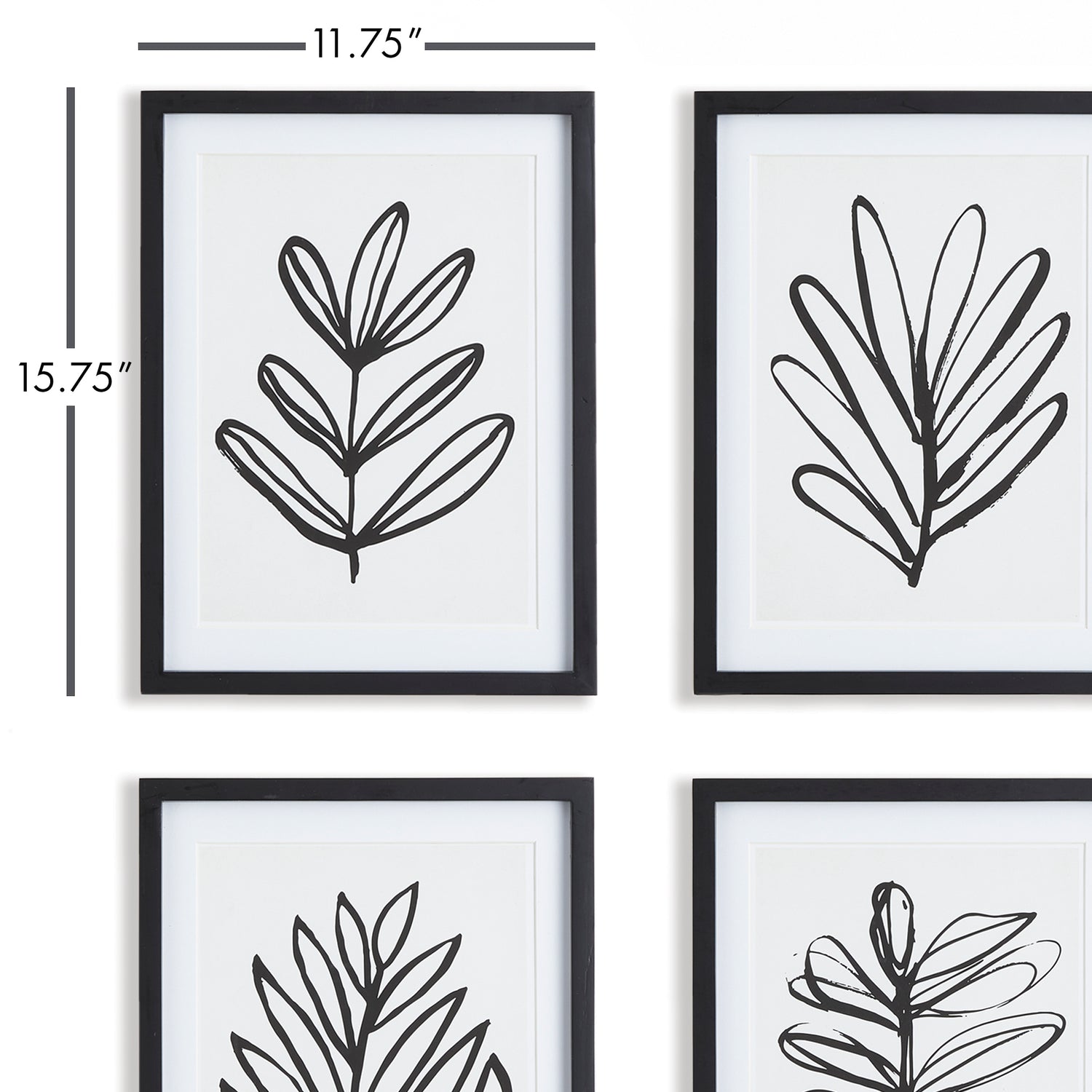 Sketched Leaf Prints, Set Of 4