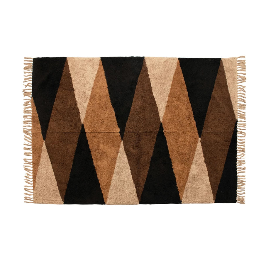 Cotton Tufted Print Rug with Fringe