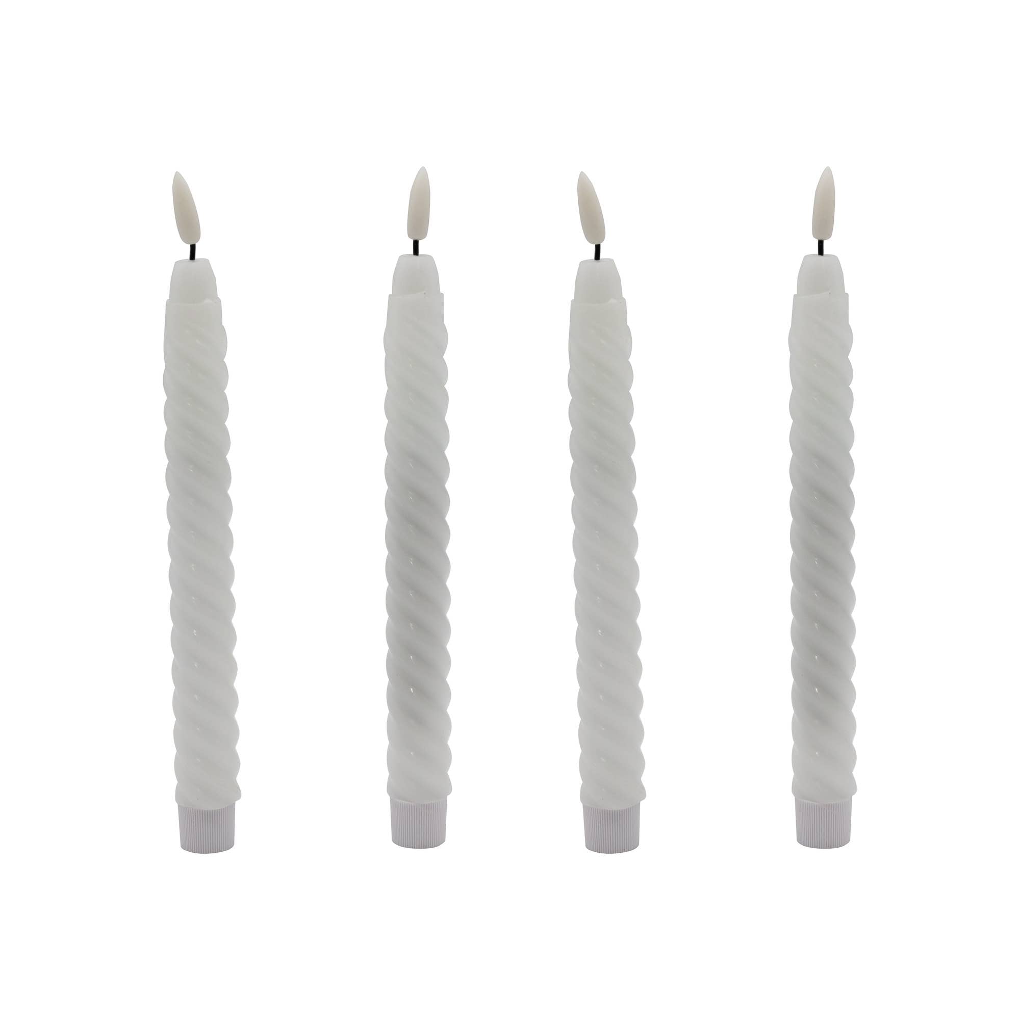 Battery- Operated 3D Wick Flame Wax Tapers- White Twist, 4ct