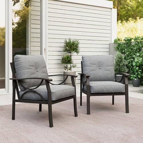 2 Pieces Outdoor Single Sofa, Patio Metal Armchair: Black