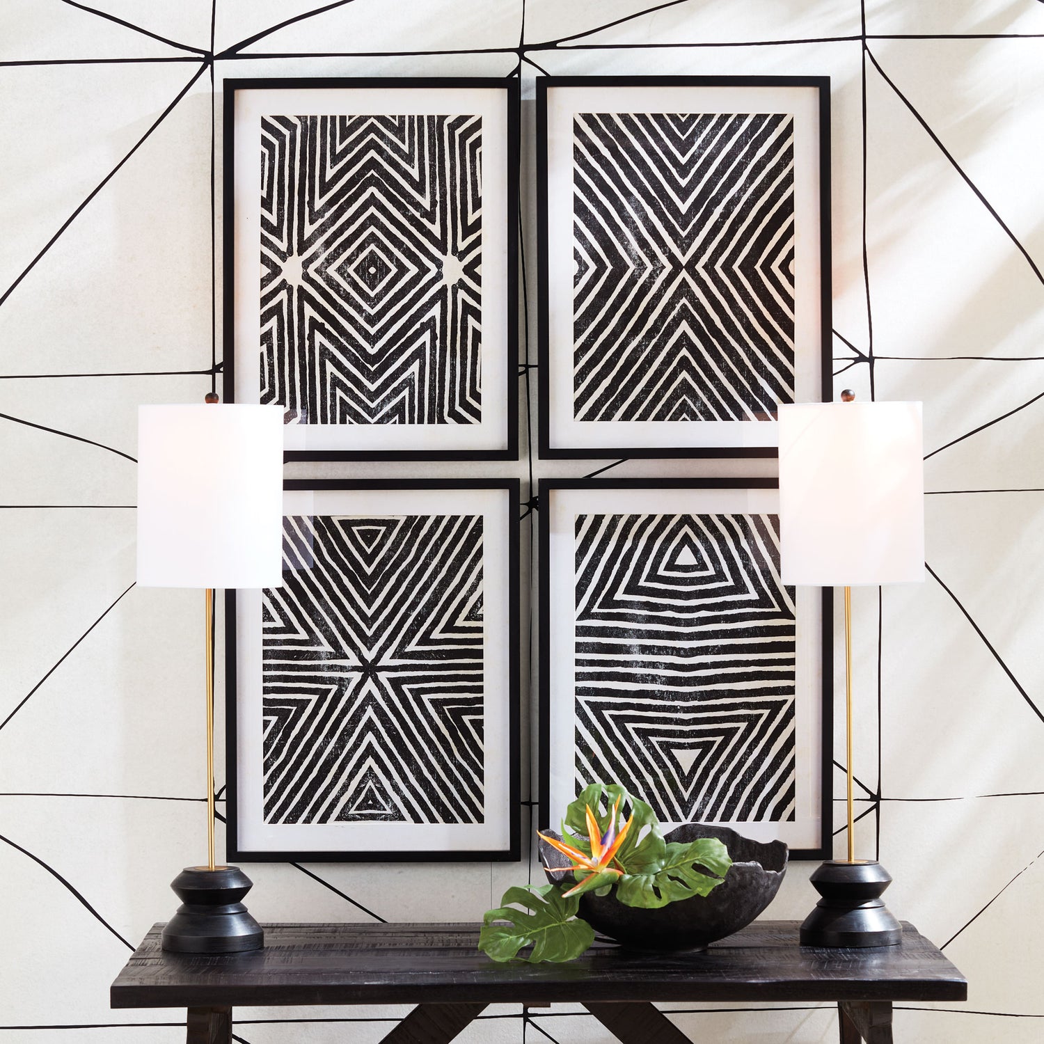 DISCONTINUED Achromatic Geometric Prints, Set Of 4