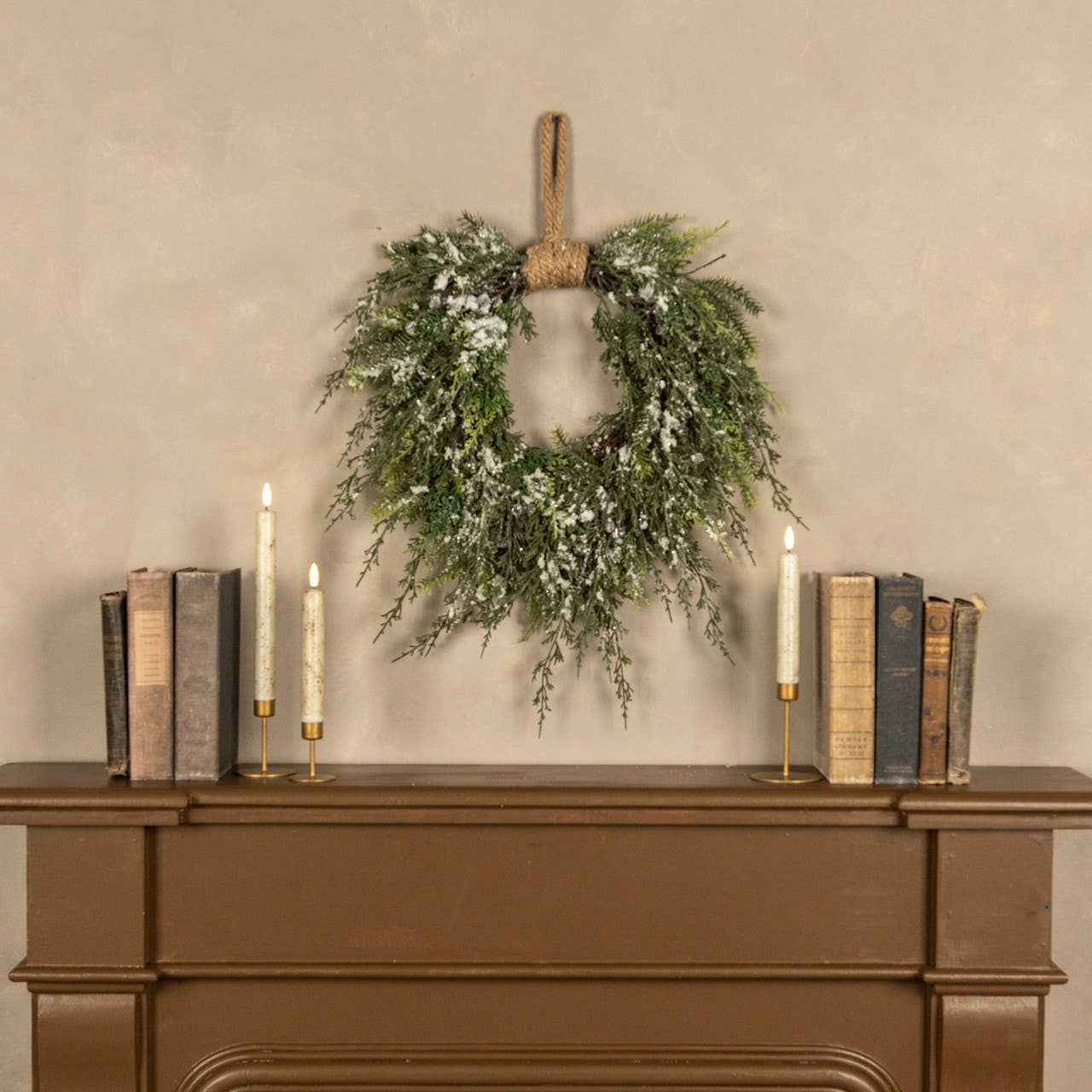 16" SNOWY CEDAR HANGING WREATH