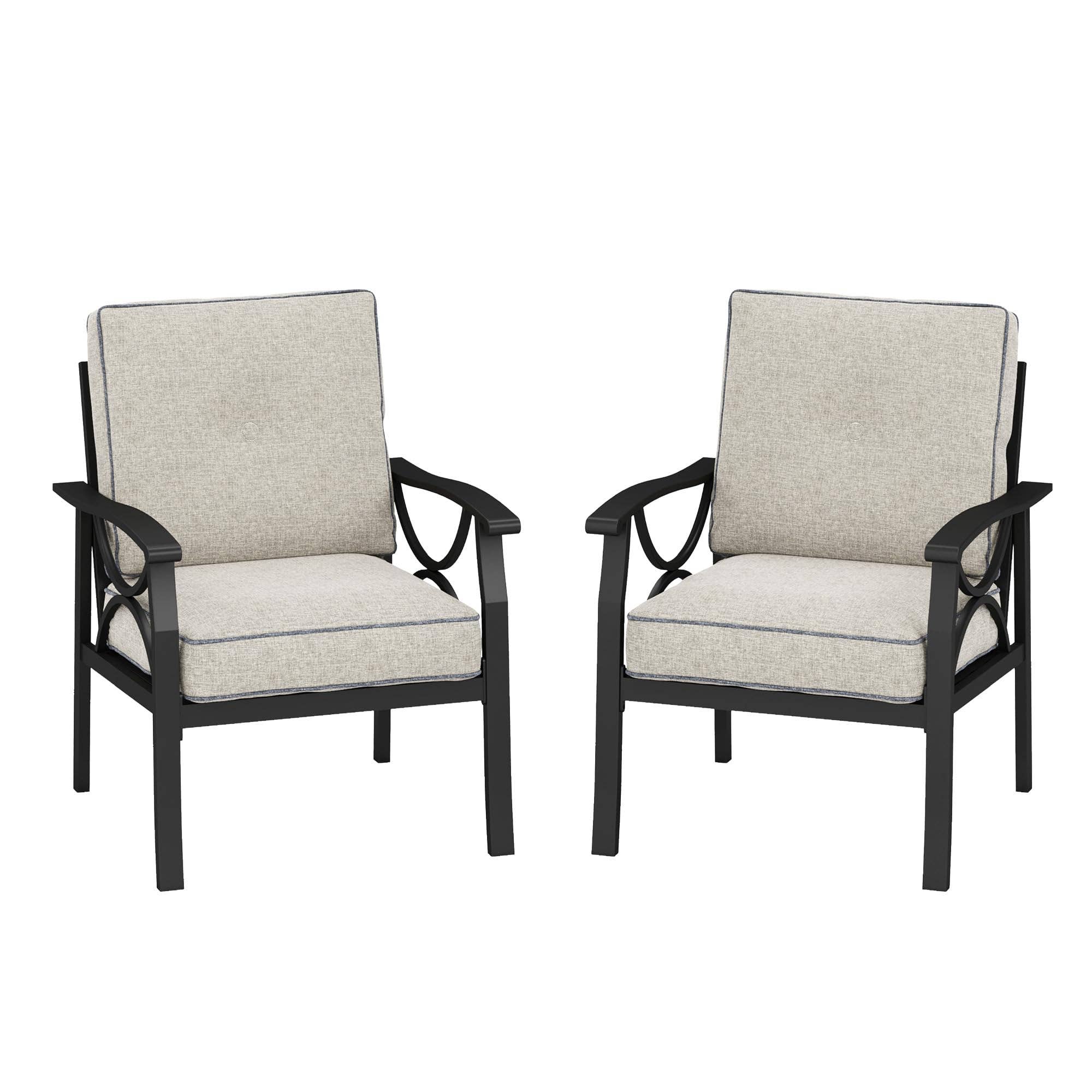 2 Pieces Outdoor Single Sofa, Patio Metal Armchair: Black