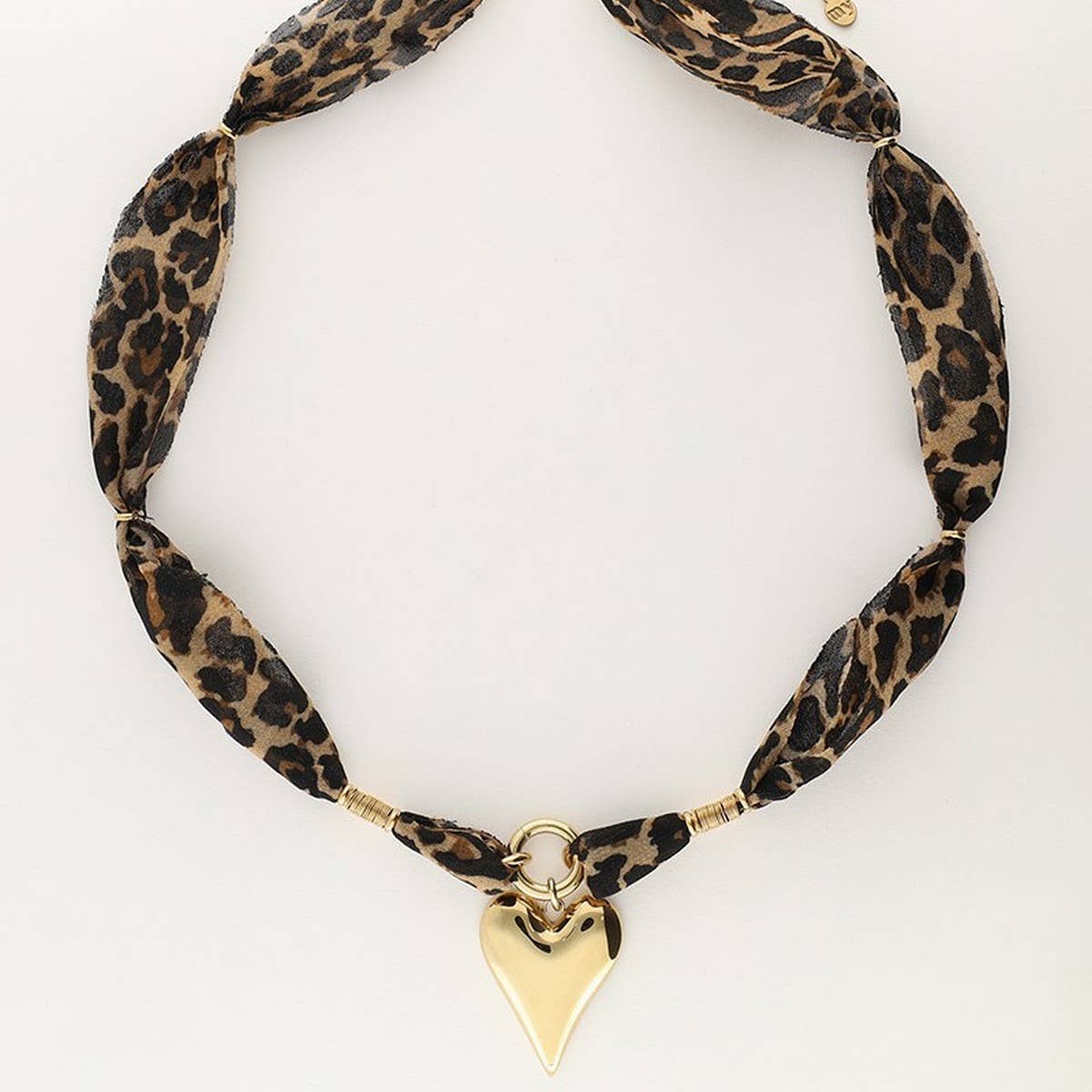 Leopard print heart stainless steel necklace_CWMM5705: GOLD / (OS) 1