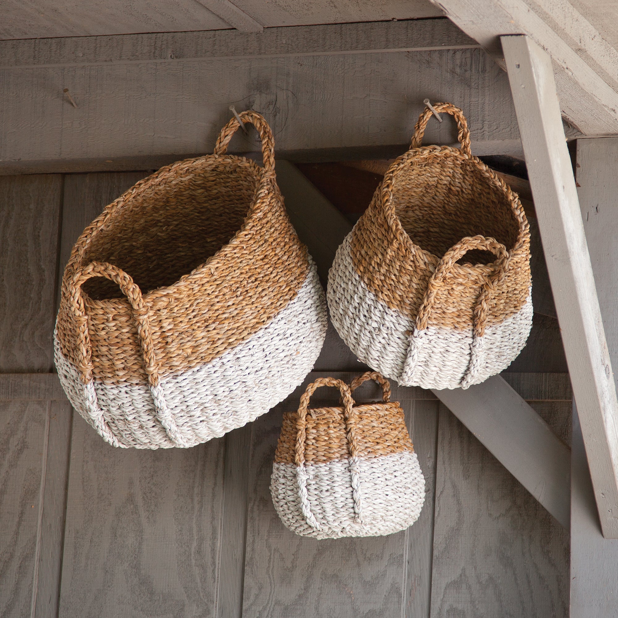 SEAGRASS ROUND BASKETS WITH HANDLES, SET OF 3