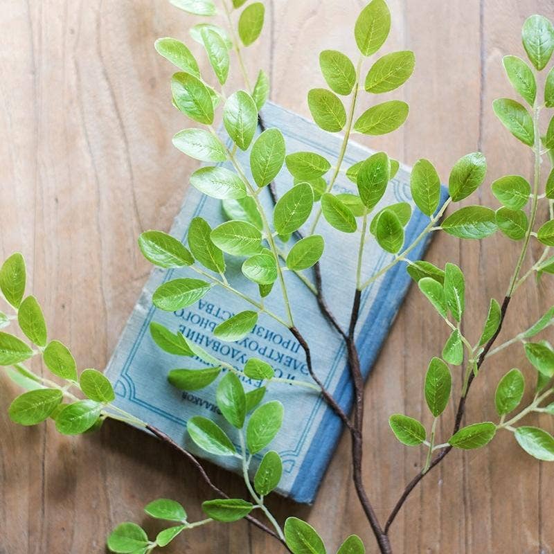 Artificial Plant Fresh Spring Leaf Stem 37" Tall: Green White