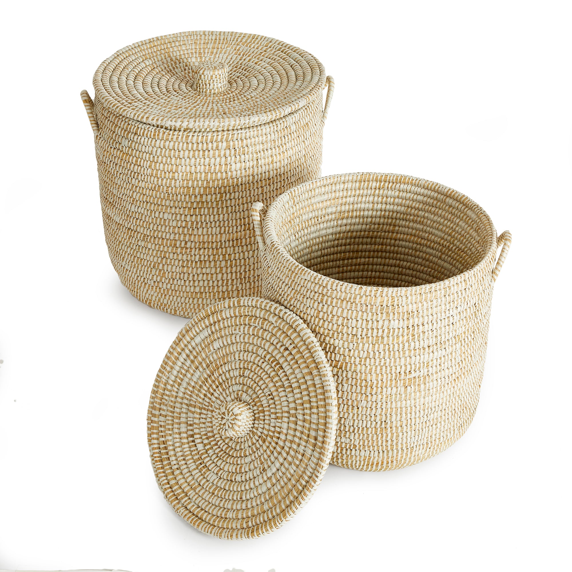 RIVERGRASS HAMPER BASKETS WITH LIDS, SET OF 2