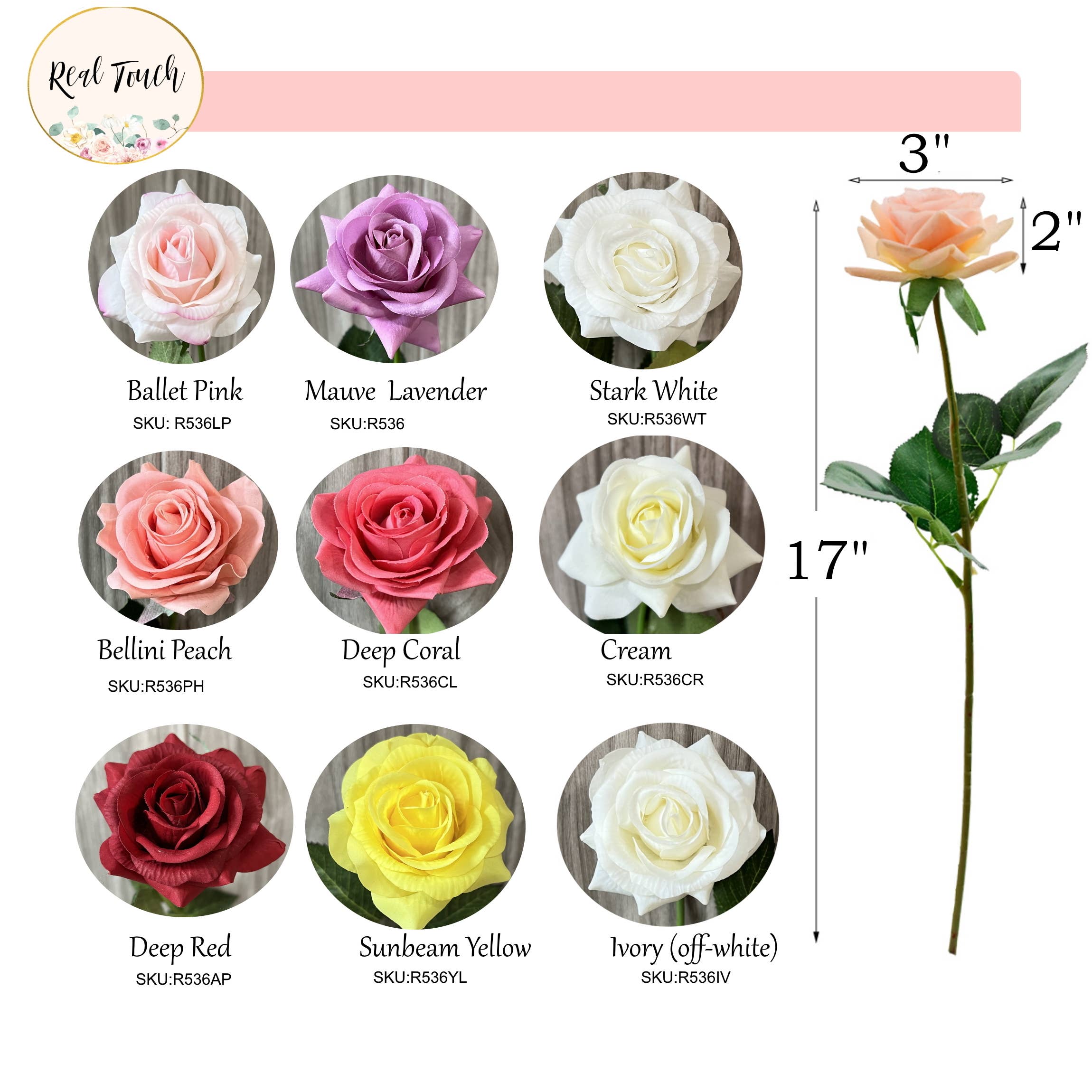 Pack of 48 stems-real touch rose: Stark White