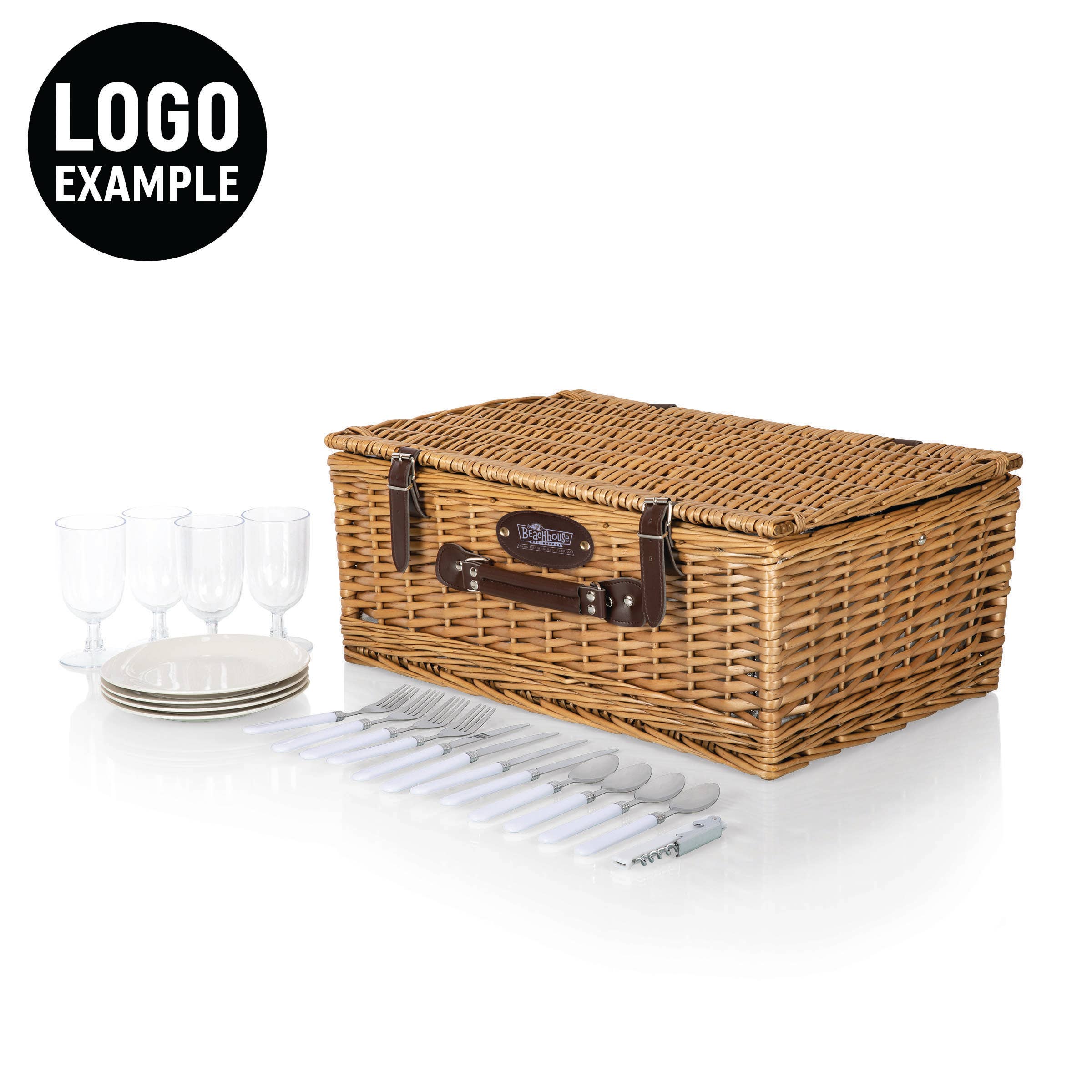 Belmont Picnic Basket: Navy Blue & White Stripe