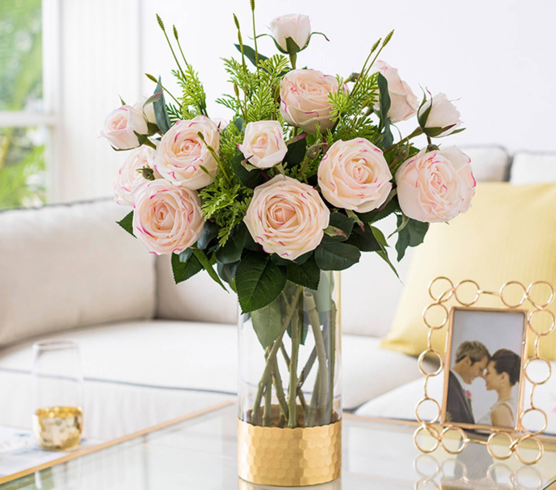 28.75"-Elegant large bloom Real Touch Cabbage Rose: Ivory