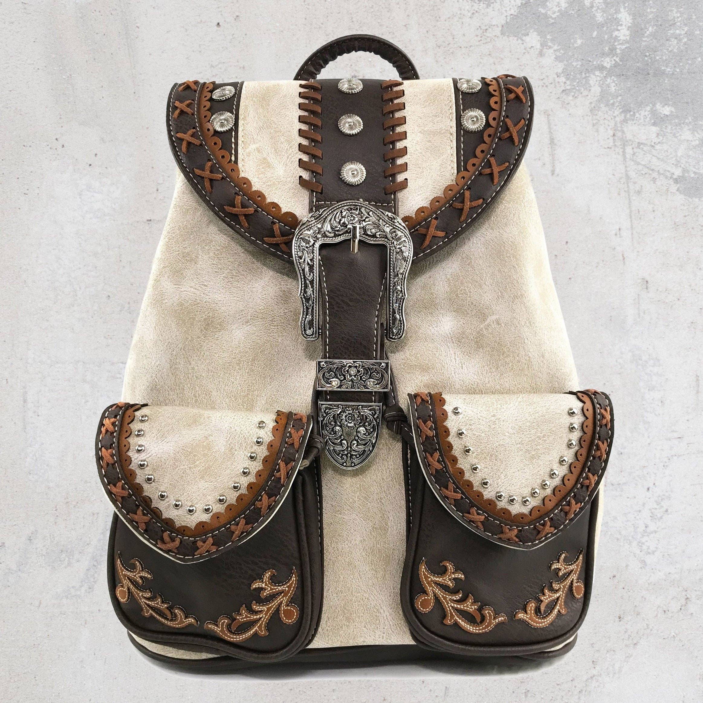 Western Leather Buckle Backpack: Turquoise