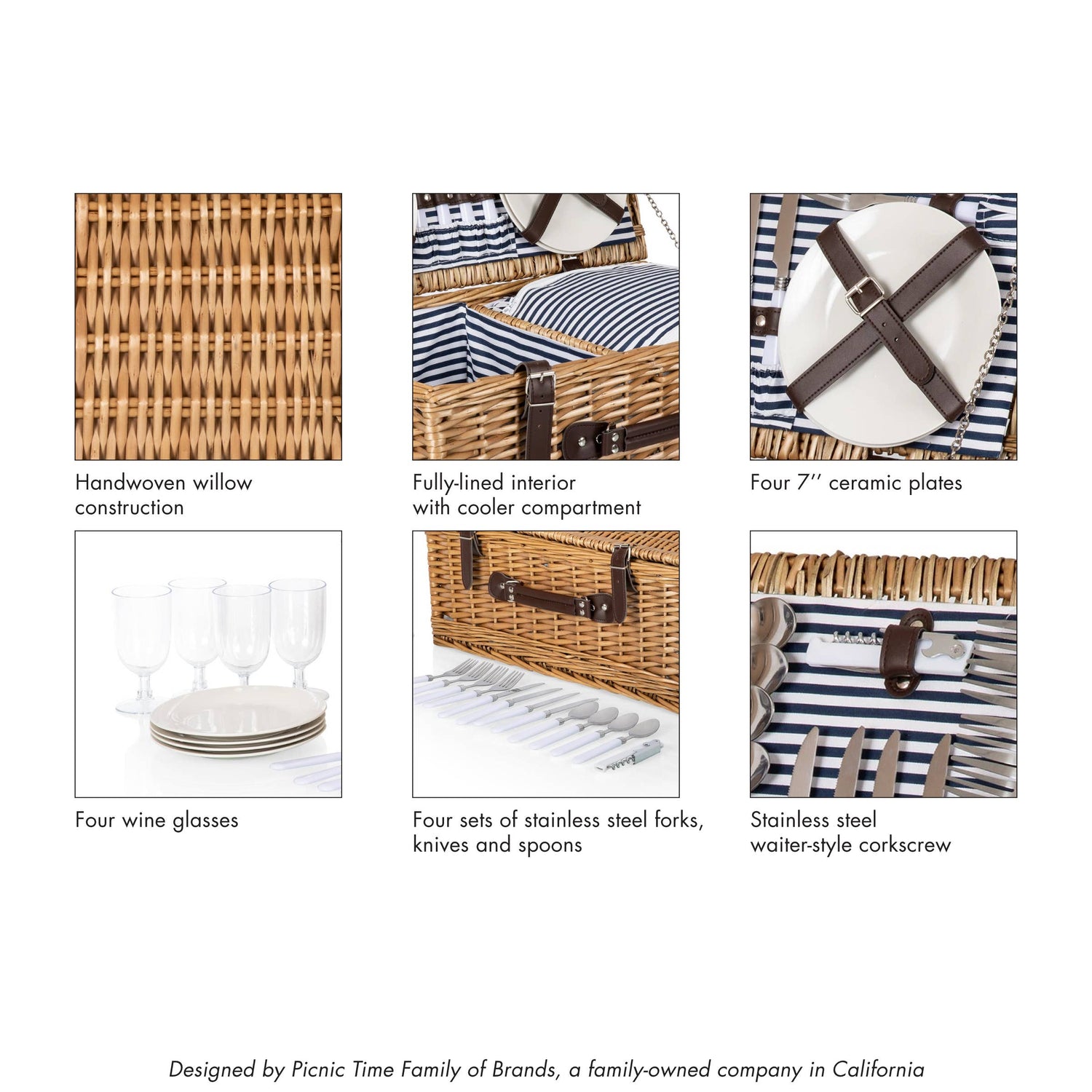 Belmont Picnic Basket: Navy Blue & White Stripe