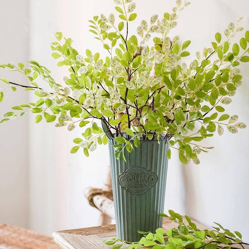 Artificial Plant Fresh Spring Leaf Stem 37" Tall: Green White