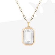 Square Zircon Pendant Paperclip Chain Necklace_CWMM3845: White / (OS) 1