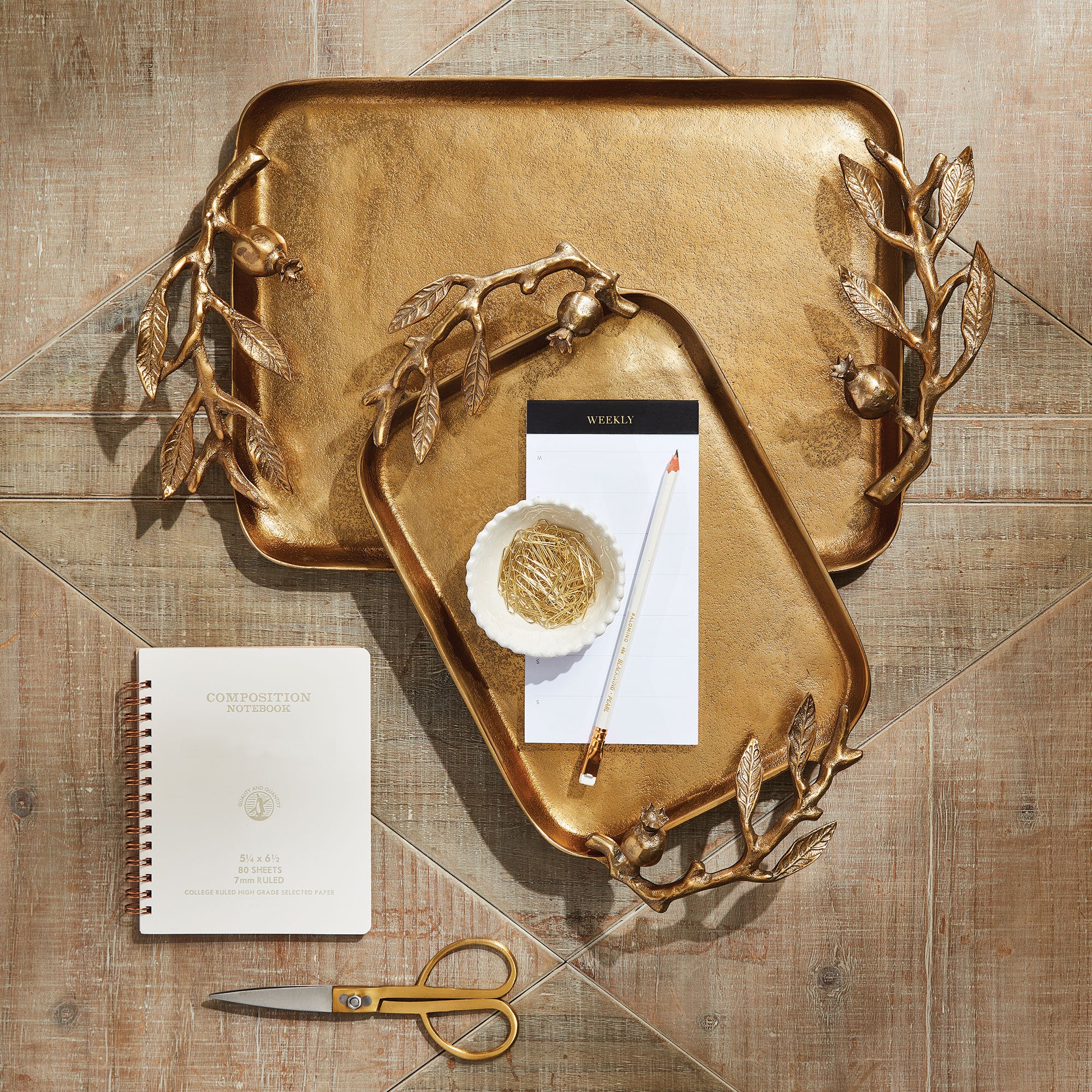 POMEGRANATE BRANCH DECORATIVE TRAYS, SET OF 2