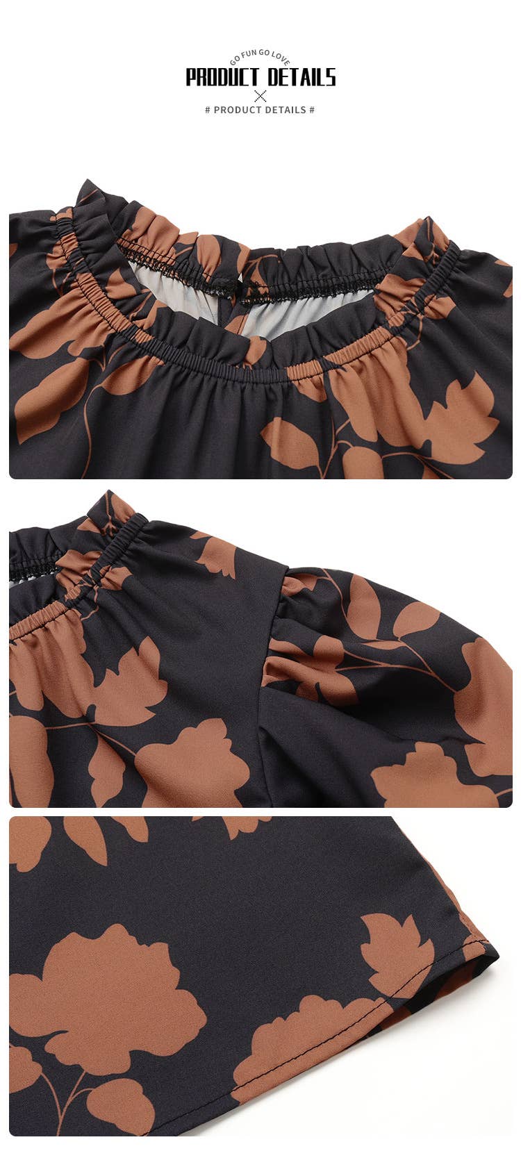 PUFF SLEEVE PRINTED CREW NECK SHIRT TOP: Black / (XL)