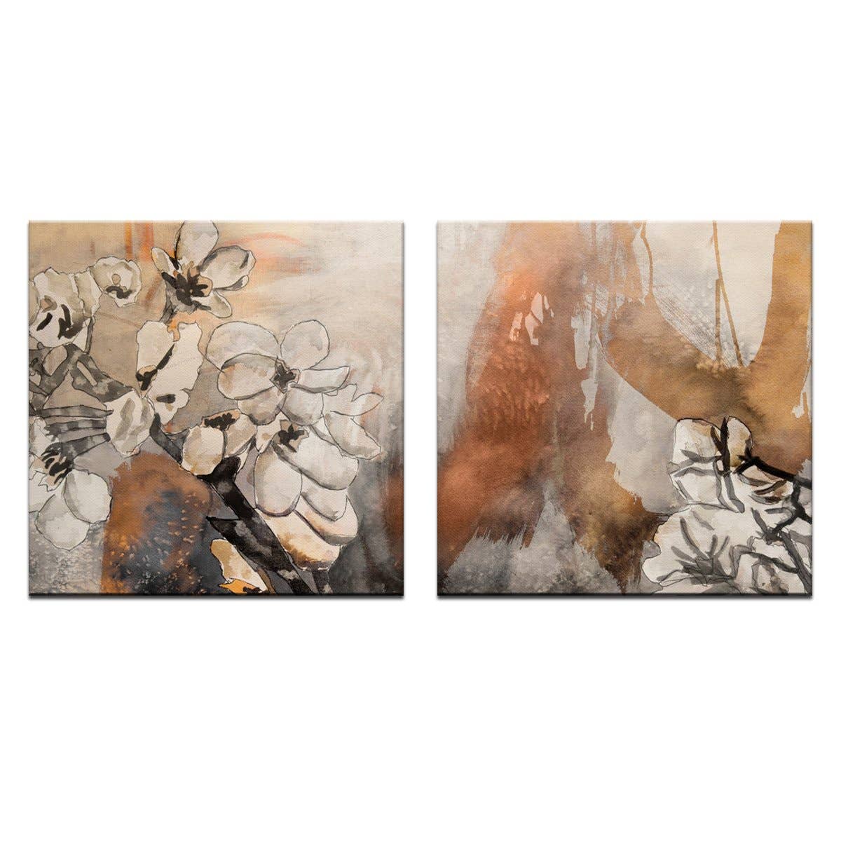 Painted Petals X' Canvas Wall Art: (2) 30 in. High by 30 in. Wide Panels