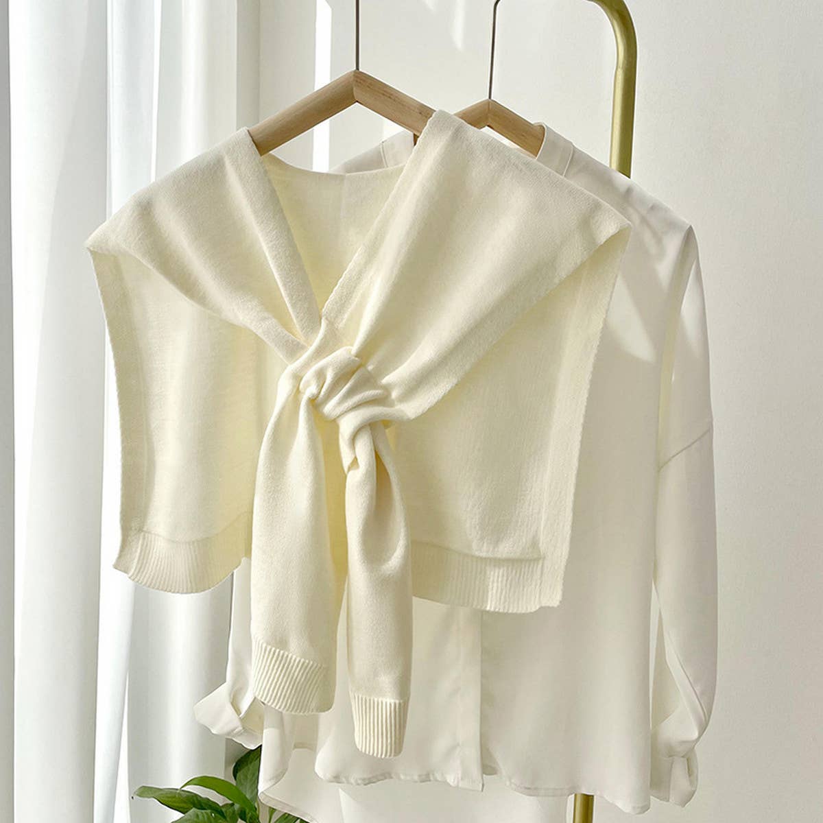 Solid Color Knitted Knotted Shawl–Casual & Cozy _CWASC0757: Beige / (OS) 2