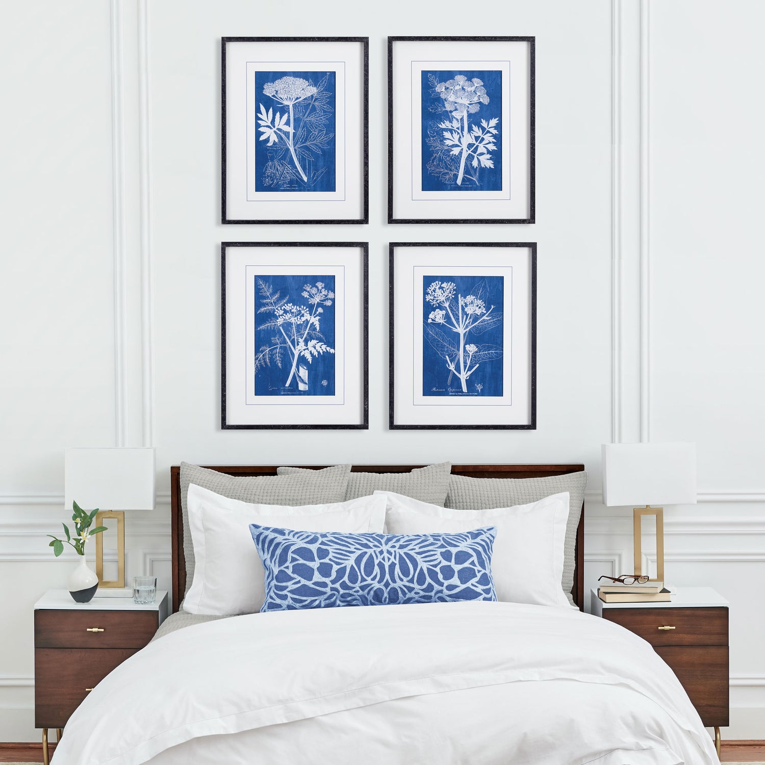 Cyanotype Queen Annes Lace Prints, Set Of 4