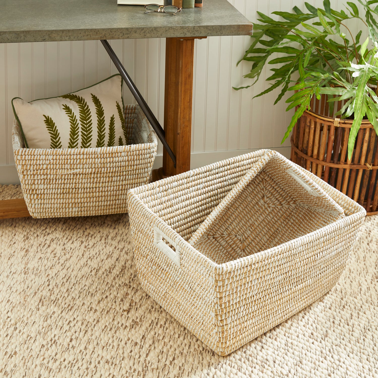 Rivergrass Rectangular Baskets With Handles, Set Of 3