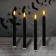 Battery Operated 3D Wick Flame Taper Candles, Black (4)