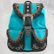 Western Leather Buckle Backpack: Turquoise