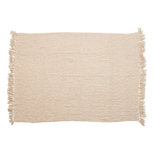 Cotton Blend Boucle Throw with Fringe
