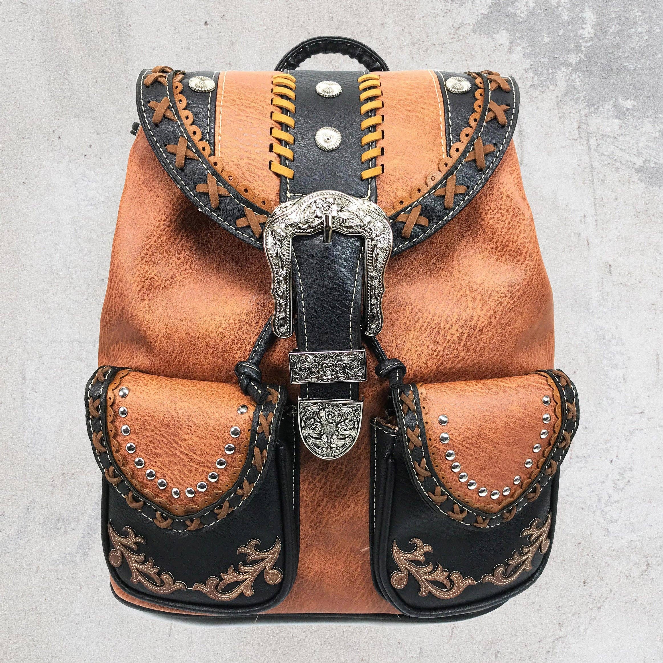 Western Leather Buckle Backpack: Turquoise