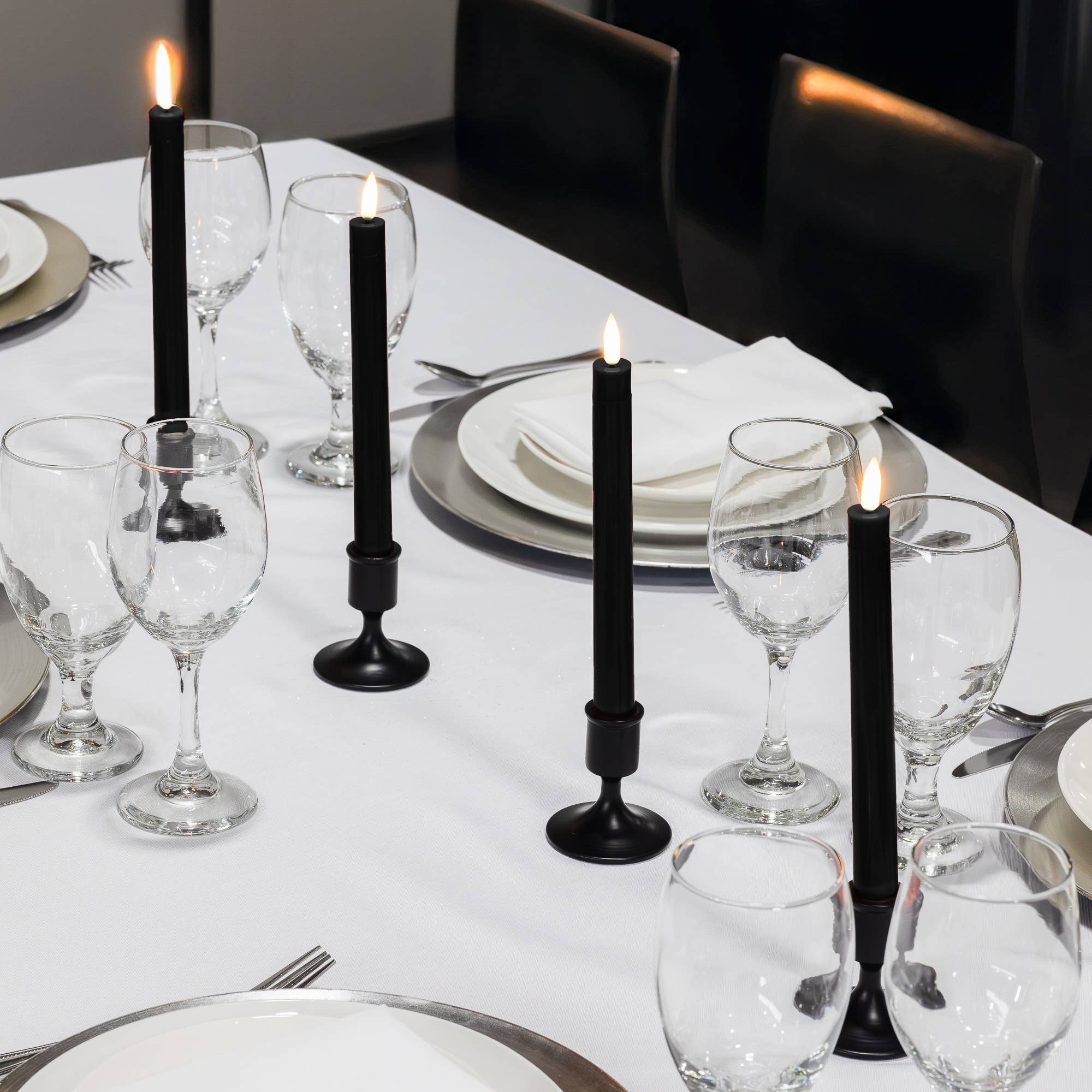 Battery Operated 3D Wick Flame Taper Candles, Black (4)